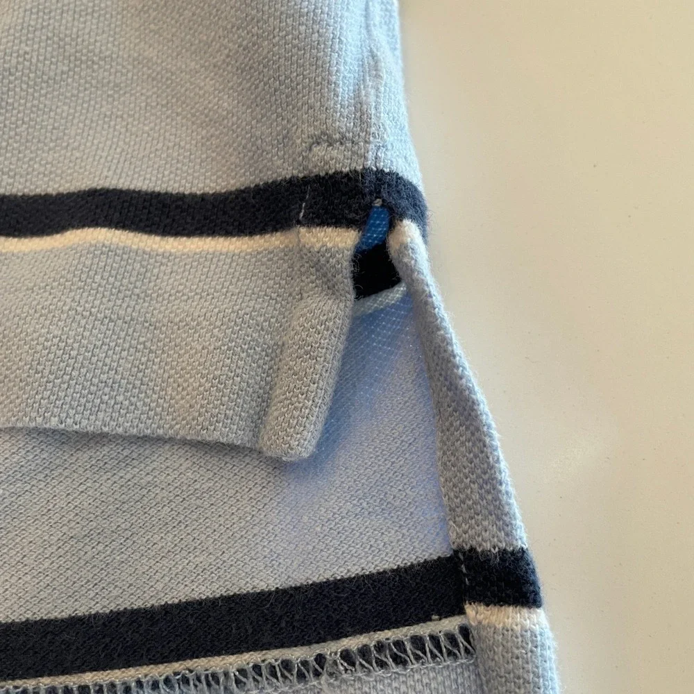 Polo Ralph Lauren Boys Light Blue Navy Striped Polo Shirt L 14-16 Orange Pony